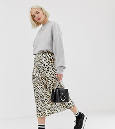 Атласная юбка миди с леопардовым принтом New Look-Коричневый