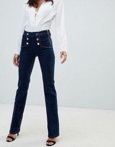 Расклешенные джинсы цвета индиго с завышенной талией и пуговицами Morgan-Синий