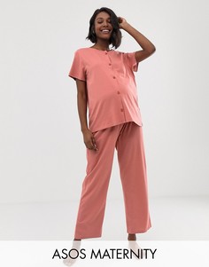Костюм из рубашки на пуговицах и брюк ASOS DESIGN Maternity-Розовый