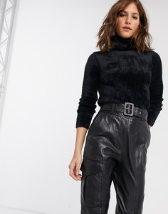 Черная пушистая водолазка River Island-Черный