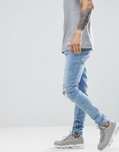 Голубые потертые облегающие джинсы Criminal Damage-Синий
