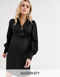 Черное платье мини в рубчик на молнии с искусственным жемчугом Fashion Union Maternity-Черный
