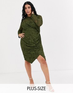 Платье мини оливкового цвета с длинными рукавами Paper Dolls Plus-Зеленый