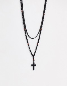 Черная цепочка с бусинами и крестом Icon Brand-Черный
