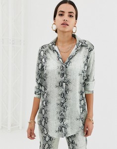 Серая атласная рубашка со змеиным принтом Missguided-Мульти