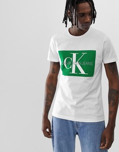 Белая/зеленая облегающая футболка с логотипом-монограммой Calvin Klein Jeans-Белый