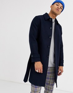 Темно-синий однобортный тренч ASOS DESIGN