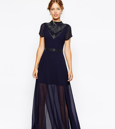 Платье макси с отделкой у высокой горловины Frock And Frill-Темно-синий