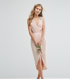 Платье миди с запахом и отделкой TFNC WEDDING-Розовый