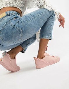 Розовые кожаные кроссовки с оборками Ted Baker-Розовый