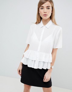 Мягкая рубашка с короткими рукавами и ярусной оборкой ASOS DESIGN-Белый