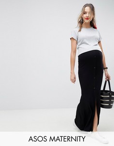 Юбка макси на пуговицах с разрезом ASOS DESIGN Maternity-Черный