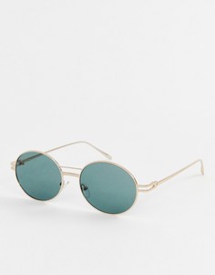 Овальные солнцезащитные очки в золотистой оправе с темно-зелеными стеклами ASOS DESIGN-Золотой