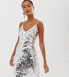 Облегающее платье миди с серебристыми пайетками Miss Selfridge-Серебряный