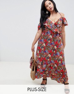 Платье макси с цветочным принтом и запахом NVME-Красный