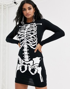 Платье для Хэллоуина с принтом скелета Missguided-Черный