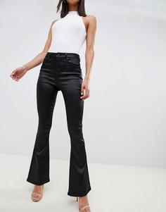 Блестящие брюки клеш из эластичного сатина ASOS DESIGN-Черный
