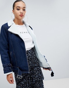 Джинсовая куртка с подкладкой из искусственного меха Missguided-Синий