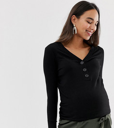 Черный лонгслив в рубчик с контрастными пуговицами New Look Maternity