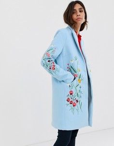 Приталенное пальто с цветочной вышивкой Y.A.S-Синий