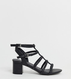 Черные плетеные босоножки из искусственной кожи на блочном каблуке для широкой стопы New Look-Черный