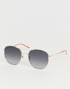 Круглые солнцезащитные очки в золотистой оправе Tommy Hilfiger-Золотой