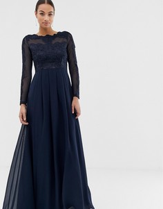 Платье макси с длинными рукавами AX Paris-Темно-синий