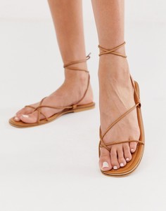 Легкие светло-коричневые сандалии с завязками Missguided-Светло-коричневый