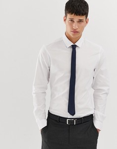 Белая приталенная рубашка с темно-синим галстуком и платком для пиджака ASOS DESIGN-Мульти