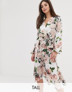 Атласное платье миди с цветочным принтом Flounce London-Мульти