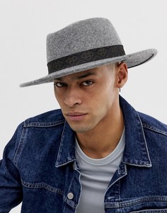 Серая шляпа с широкими полями и винтажным принтом на ленте ASOS DESIGN-Серый