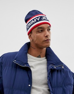 Темно-синяя вязаная шапка-бини с логотипом Tommy Jeans-Темно-синий