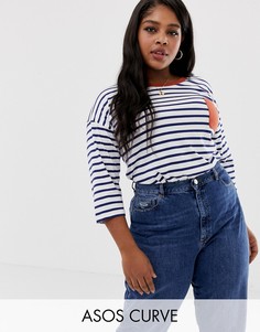 Лонгслив в полоску с контрастным карманом ASOS DESIGN Curve-Мульти