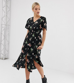 Черное платье миди на пуговицах с цветочным принтом Missguided Tall-Белый