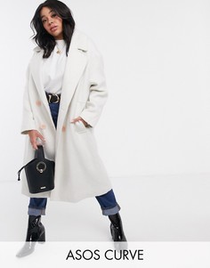 Кремовое пальто с броскими пуговицами ASOS DESIGN Curve-Кремовый