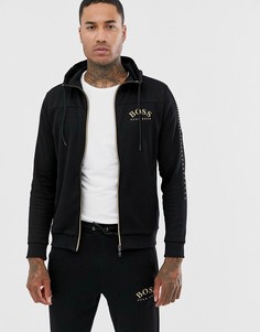 Худи черного цвета с золотистым логотипом и молнией BOSS Athleisure-Черный