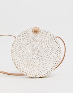 Выбеленная белая круглая соломенная сумка через плечо ручной работы Ellen & James-Белый