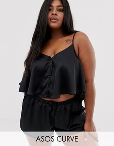Атласный пижамный комплект с топом и шортами ASOS DESIGN Curve-Черный