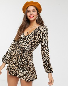 Ромпер с леопардовым принтом и V-образным вырезом ASOS DESIGN-Мульти