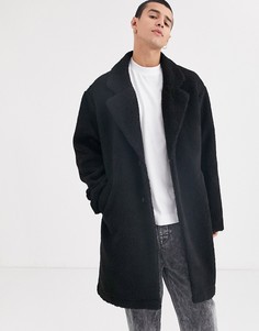 Черное плюшевое пальто COLLUSION-Черный