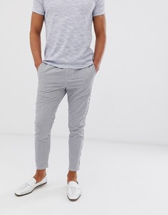 Синие брюки из жатой ткани в полоску Only & Sons-Белый