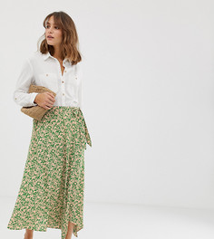 Зеленая юбка с запахом и цветочным принтом New Look-Зеленый