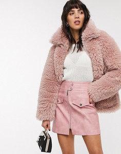 Розовая шуба из искусственного меха Topshop-Розовый