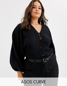 Лонгслив из жатой ткани ASOS DESIGN Curve-Черный