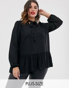 Черная свободная блузка с завязкой на шее New Look Curve-Черный