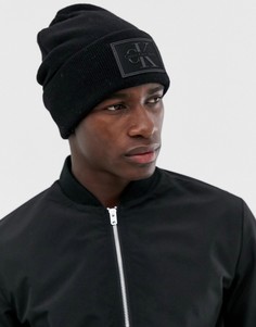 Черная шапка-бини с логотипом Calvin Klein-Черный