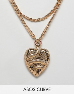 Золотистое многорядное ожерелье с подвеской-медальоном в винтажном стиле ASOS DESIGN Curve-Золотой