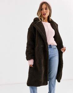 Oversize-пальто из искусственного меха QED London-Коричневый