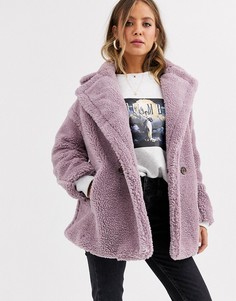 Двубортное пальто из искусственного меха QED London-Фиолетовый