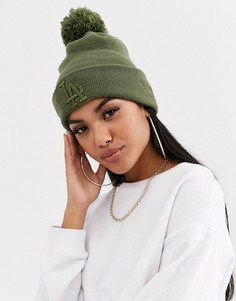 Зеленая шапка-бини с помпоном New Era LA-Зеленый